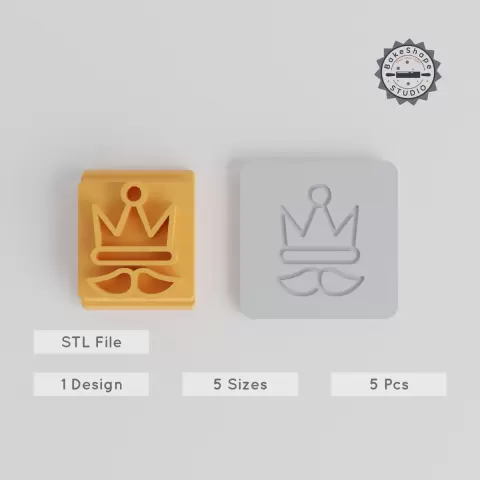 Hipster Crown Stamp Tile Set, Quirky Moustache Design, 5 Sizes (20-40mm), Perfect for Clay, Cookies & Fondant PRODUCT_4679