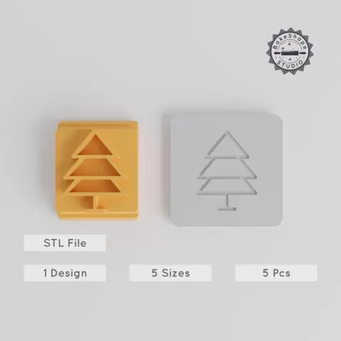Pine Tree Stamp Tile Set, 5 Sizes, For Clay & Cookies, Nature Tree Motif, Christmas & Party Decor, Evergreen, Conifer, Festive Crafting PRODUCT_4709