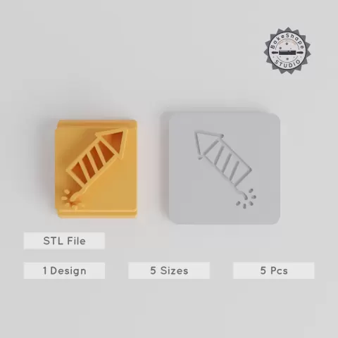 Firework Rocket 5-Piece Stamp Tile Set, Festival & Celebration Themes, 20-40mm Motif Sizes for Clay, Cookie & Fondant Decorating PRODUCT_4653