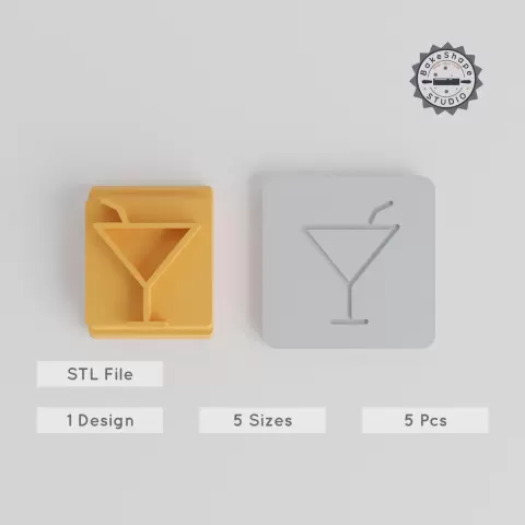 Cocktail Stamp Tile Set, 5 Sizes 20-40mm, Perfect for Clay, Cookies, Fondant & More, Party Beverage Designs PRODUCT_4634
