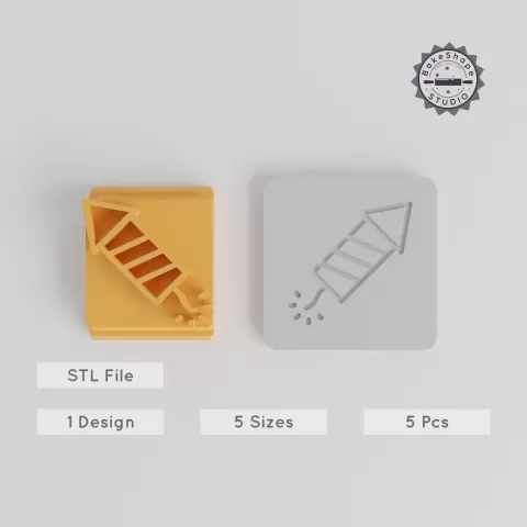 Firework Rocket Stamp Tile Set, 5 Sizes, Perfect for Clay, Cookies & Fondant, Festival Rocket Design, Explosion Motif, Party Craft Tool PRODUCT_4652