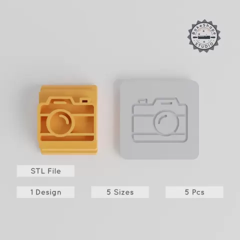 Camera Stamp Tile Set, 5 Sizes, Perfect for Clay, Cookies & Fondant, Digital Photo Tool Motifs, Party & Celebration Line Icons PRODUCT_4582