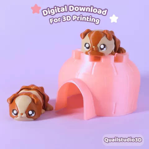Guinea Pig and House STL | Print-In-Place | No Supports (Digital Download) by Quail Studio