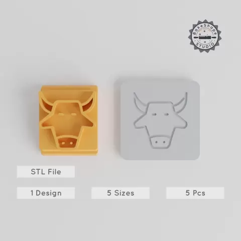 Ox Stamp Tile Set, 5 Motif Sizes 20-40mm, Animal Cookie & Clay Cutter, Perfect for Fondant & Soft Materials PRODUCT_4453
