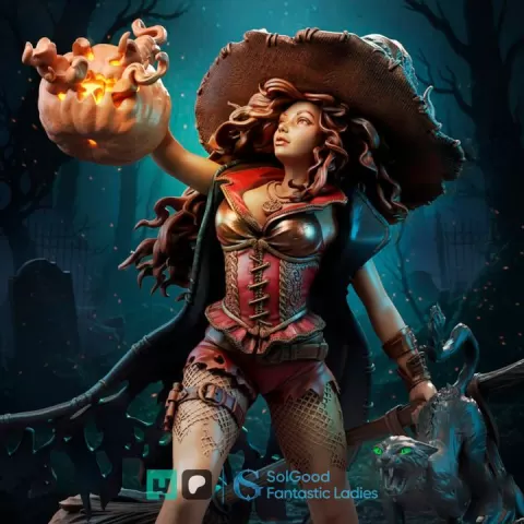 Beatrix of the Pumpkins - Witch | 32/75/145mm | High-Detail | Pre-Supported by SolGood Fantastic Ladies