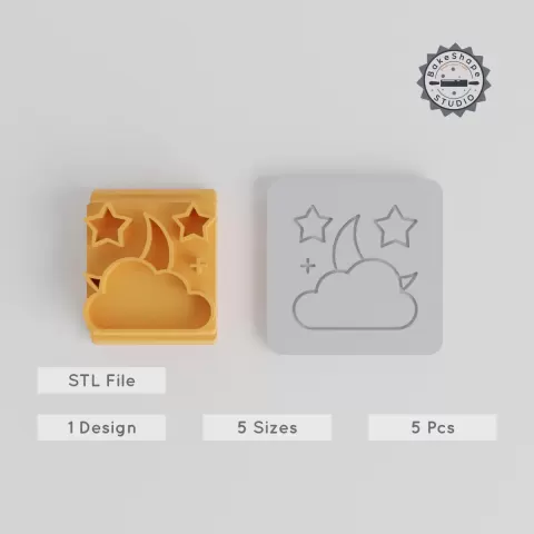 Night Stamp Tile Set, 5 Motif Sizes, Perfect for Clay and Cookie Crafting, Halloween Theme PRODUCT_4142