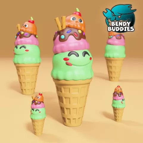 Ice Cream Keychain / Cute Monster / Collectible Creature Model / Print-in-Place Figure / Fantasy World Decoration by Bendy Buddies