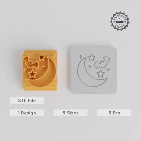 Halloween Stamp Tile Set, 5 Sizes for Clay, Cookies & Fondant, Spooky Night Motif, 20-40mm PRODUCT_4067