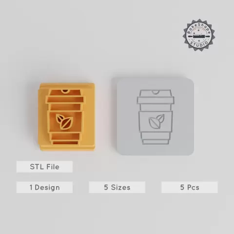 Stamp Tile Set, 5 Green Tea Motifs, 20-40 mm, Ideal for Clay, Cookies & Fondant PRODUCT_4051