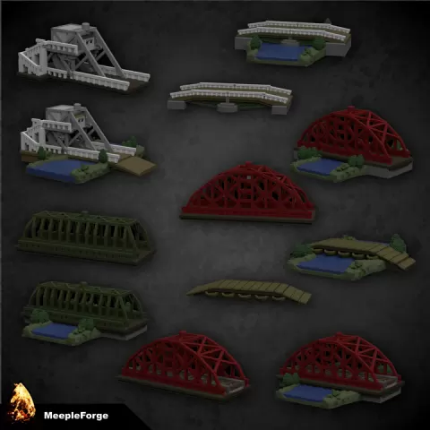 Bridges and Bridges Over River in Temperate Climate compatible with Memoir 44 Board Game by Andy at MeepleForge