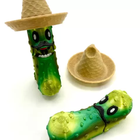 Tickles the Mexican Articulated Pickle w/ Sombrero for Cinco De Mayo by MZMDigitalDesign