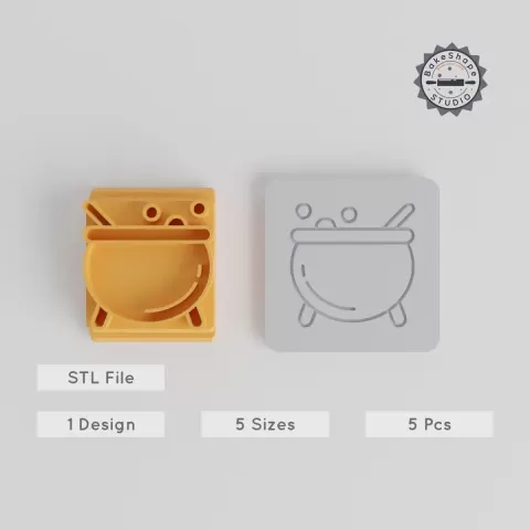 Cauldron Stamp Tile Set, 5 Motif Sizes, Perfect for Clay & Cookies, Halloween Theme, Magic Pot, Spooky Craft Tool PRODUCT_4005