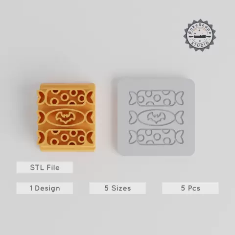 Candy Stamp Tile Set, 5-Piece, Motif Sizes 20-40mm, Perfect for Clay, Cookies & Fondant, Halloween Sweet Treat Design PRODUCT_3992