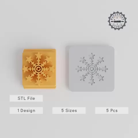 Snowflake Stamp Tile Set, 5 Motif Sizes for Clay, Cookie & Fondant, Winter Decoration & Christmas Flake Collection PRODUCT_3923