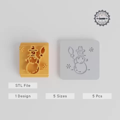 Snowman Stamp Tile Set, 5 Motif Sizes for Clay & Cookies, Festive Holiday Winter Design PRODUCT_3927