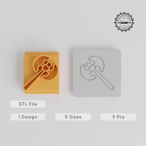 Axe Stamp Tile Collection, 5 Sizes, Perfect for Clay, Cookies & Fondant, Includes Battle Axe & Medieval Designs PRODUCT_3941