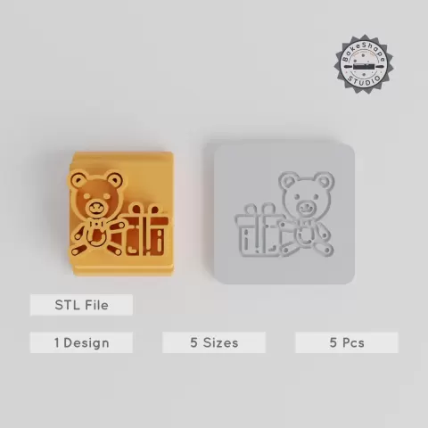 Teddy Bear Stamp Tile Set, 5 Sizes 20-40mm, Perfect for Clay & Cookies, Christmas Gift PRODUCT_3937
