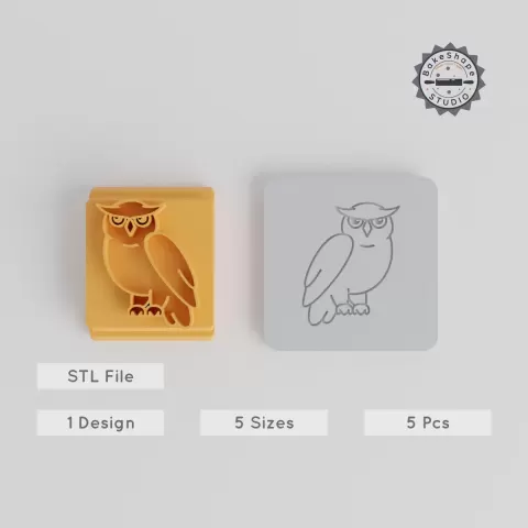 Owl Stamp Tile Set, 5 Sizes Motif 20-40mm, Perfect for Clay, Cookies & Fondant, Animal Cute Nocturnal Bird Design PRODUCT_5618