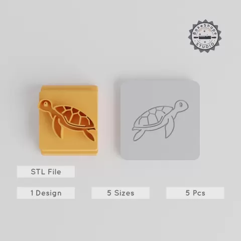 Turtle Stamp Tile Set, 5 Motif Sizes 20-40mm, Perfect for Clay, Cookies & Fondant, Ocean Wildlife Theme, Cute Animal Design PRODUCT_5632