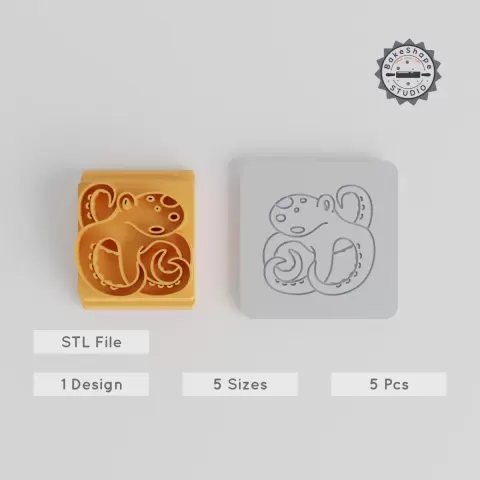 Octopus Stamp Tile Set, 5 Sizes 20-40mm, Perfect for Clay, Cookies & Fondant, Sea Life Motif, Cute Marine Creature Decor PRODUCT_5617