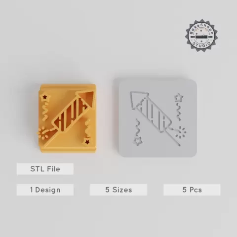 Firework Stamp Tile Set, 5 Sizes for Clay, Cookies & Fondant, Party & Festival Decoration, Celebration Spark Design PRODUCT_3857