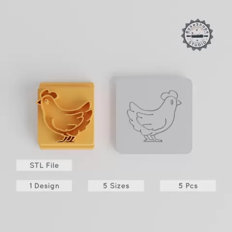 Cute Chicken Stamp Tile Set, 5 Motif Sizes for Clay, Cookies & Fondant, Animal Livestock Design PRODUCT_5596