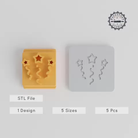 Fireworks Stamp Tile Set, 5 Sizes, 20-40 mm, Perfect for Clay, Cookies & Fondant, Festive Explosion & Holiday Motifs PRODUCT_3868