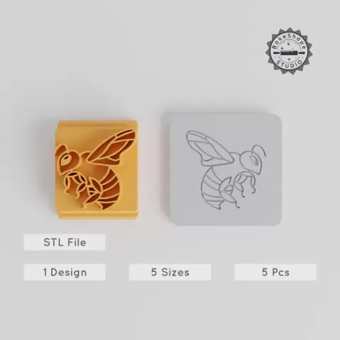 Bee Stamp Tile Set, 5 Sizes, 20-40mm, Perfect for Clay, Cookies & Fondant, Insect Motif, Honeycomb Design PRODUCT_5588