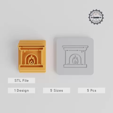 Fireplace Stamp Tile Collection, Hearth Motif, 5 Sizes 20-40mm, Perfect for Clay, Cookies & Fondant PRODUCT_3851