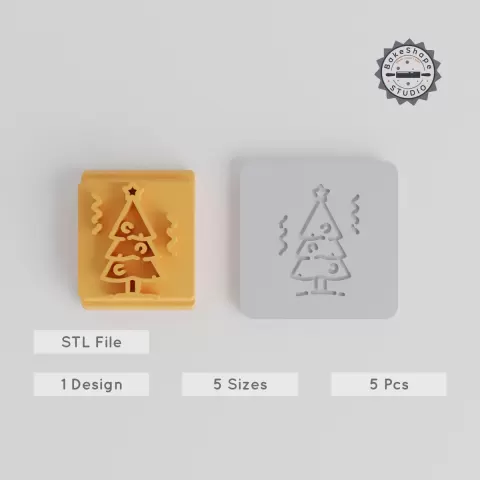 Christmas Tree Stamp Tile Set, 5 Sizes: 20-40mm, Perfect for Clay, Cookies & Fondant, Festive Pine Motif PRODUCT_3827