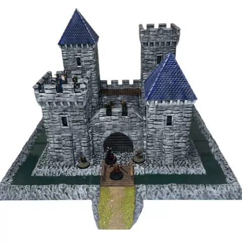 Tabletop modulare Burg mit Burggraben Wasserburg öffnenden Türen Turm Türme Mauer Gebäude Festung Feste hdr aos fantasy Mittelalter Spielzeug spielburg kinderburg kinderspielzeug DnD LotR HdR AoS