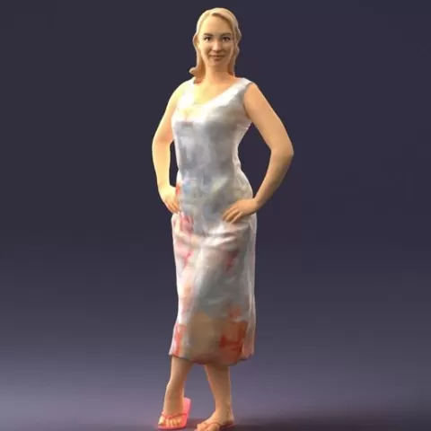 000598 Blonde Woman in Summer Dress and Sandals