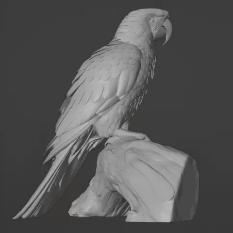 🦜🔥 Guacamayo Real Apoyado en Tronco – Escultura 3D Ultra Detallada con Acabado Profesional 🪶🌿