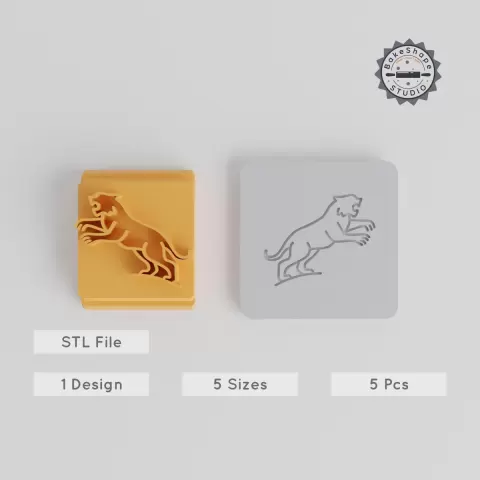 Tiger Stamp Tile Set, 5 Sizes, Perfect for Clay, Cookies, Fondant & More, Animal Motif, Jungle Predator Design PRODUCT_3741