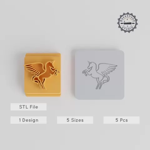 Unicorn Stamp Tile Set, 5 Sizes, Perfect for Clay, Cookies & Fondant, Fantasy Beast Design Collection PRODUCT_3744