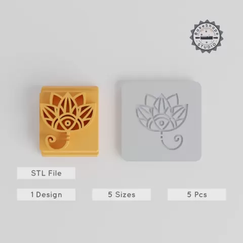 Lotus Stamp Tile Set, 5 Sizes, Perfect for Clay, Cookies & Fondant, Bohemian & Ethnic Flower Motif Designs, 3D Print STL PRODUCT_3771