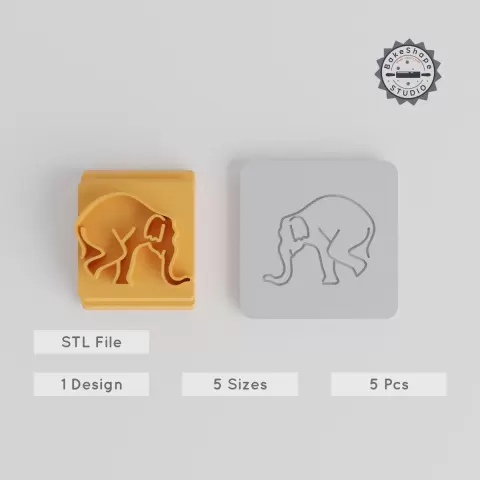 Elephant Stamp Tile Set, 5 Sizes 20-40mm, Perfect for Clay, Cookies & Fondant, Animal Motif for Soft Material Crafting PRODUCT_3709