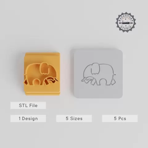 Elephant Stamp Tile Set, 5 Sizes, Ideal for Clay, Cookies & Fondant, Animal Motif, 20-40 mm, Creative Crafting & Baking PRODUCT_3706