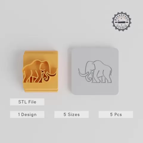 Mammoth Stamp Tile Set, 5 Sizes, Perfect for Clay, Cookies & Fondant, Animal Motif for Soft Materials PRODUCT_3729
