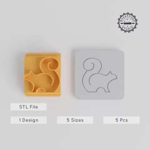 Squirrel Stamp Tile Set, 5 Motif Sizes, Animal Design for Clay, Cookies & Fondant PRODUCT_3740