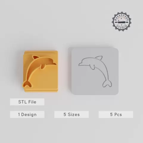 Dolphin Stamp Tile, 5-Piece Set for Clay & Cookies, Ocean Animal Design, Motif Sizes 20-40mm, Perfect for Fondant & Soft Materials PRODUCT_3699
