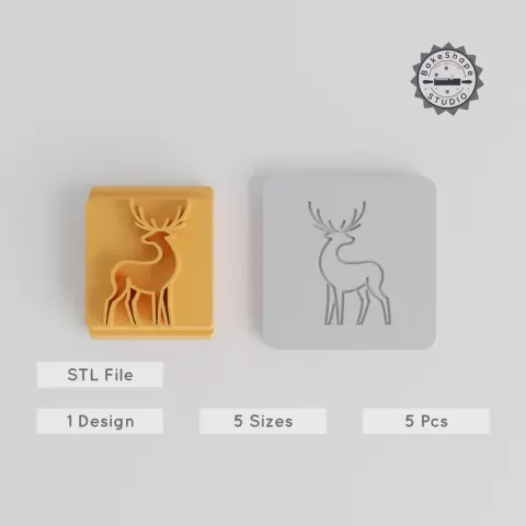 Deer Stamp Tile Set, 5 Motif Sizes, Perfect for Clay, Cookies & Fondant, Forest Wildlife Design PRODUCT_3689
