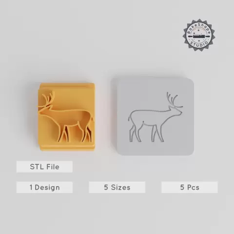 Deer Stamp Tile Set, Animal Motifs in 5 Sizes, Perfect for Clay, Cookies & Fondant PRODUCT_3690