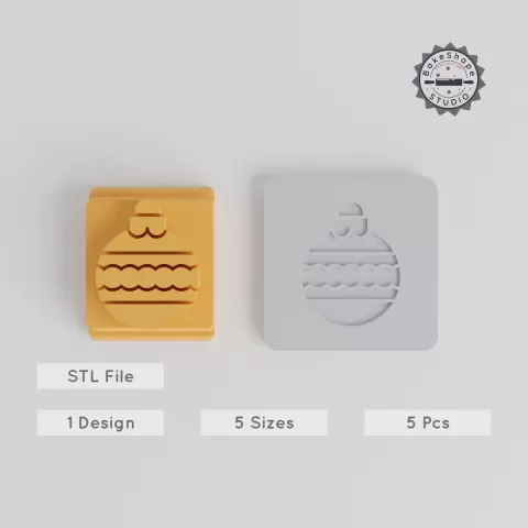 Christmas Stamp Tile Set, Bauble Ornament Motifs, 5 Sizes 20-40mm, for Clay, Cookies & Fondant PRODUCT_3512