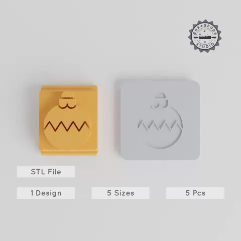 Bauble Stamp Tile Set, 5 Sizes, Christmas Ornament & Holiday Bauble Designs for Clay, Cookies, Fondant, Xmas Decorations PRODUCT_3487