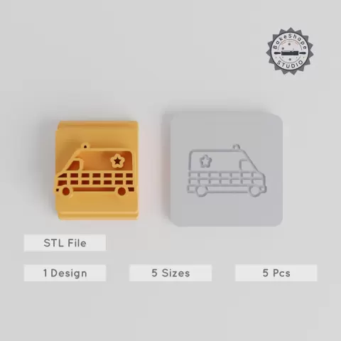 Police Van Stamp Tile Set, 5 Sizes, Perfect for Clay, Cookies & Fondant PRODUCT_3355