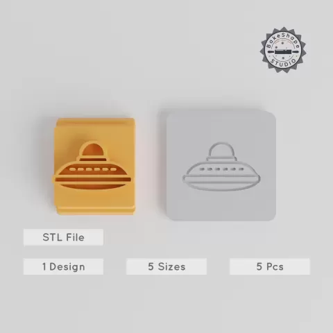 UFO Stamp Tile Set, 5 Sizes, 20-40mm, Alien Craft Design for Clay, Cookies, Fondant & Soft Materials PRODUCT_3388