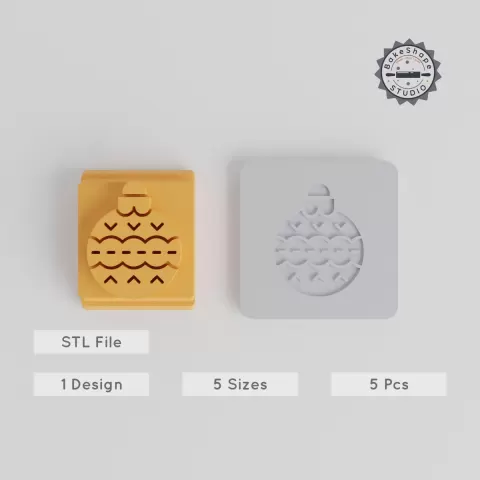 Bauble Stamp Tile Set, 5 Motif Sizes 20-40mm, Christmas Ornament & Xmas Decoration for Clay, Cookies, Fondant PRODUCT_3475