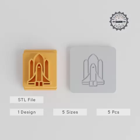 Rocket Launch Stamp Tile Set, 5 Size Motif for Clay, Cookies & Fondant, Spacecraft Design, Ideal for Soft Materials PRODUCT_3359