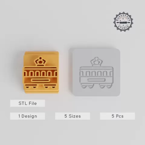 Tram Stamp Tile Collection, 5 Sizes, Perfect for Clay, Cookies & Fondant, Urban Rail Design, City Train Motif for Soft Materials PRODUCT_3383